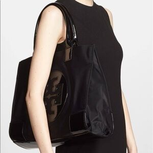 Tory Burch Tote Black Nylon Ella Purse Travel Handbag Designer Minimalist